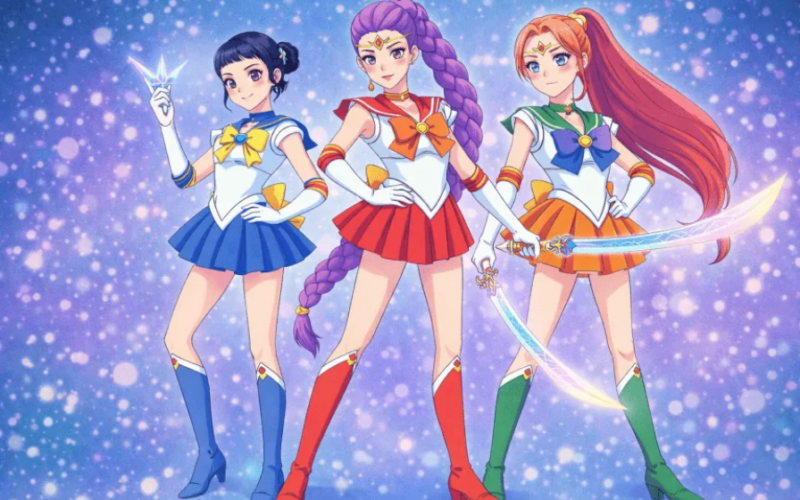 Recreación de inteligencia artificial muestra a Las Guerreras K-pop en la estética de Sailor Moon