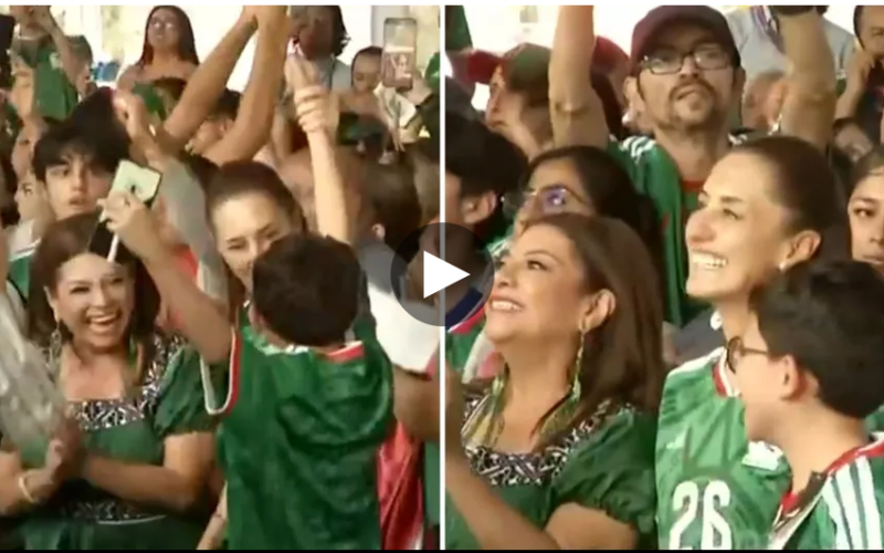Sheinbaum festeja triunfo de la selección mexicana de fútbol sala femenil en el Zócalo capitalino