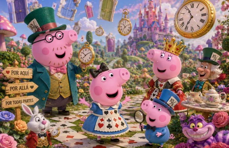 Creativa fusión combina a Peppa Pig con el mundo fantástico de Alicia en el País de las Maravillas