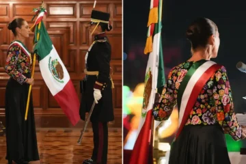 La presidenta Claudia Sheinbaum lució un vestido artesanal de Juchitán durante el Grito de Independencia 2026